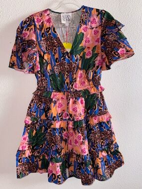 NEW ALDEN ADAIR Ruffle Mini Dress in Jungle Queen Print Sz: Small
